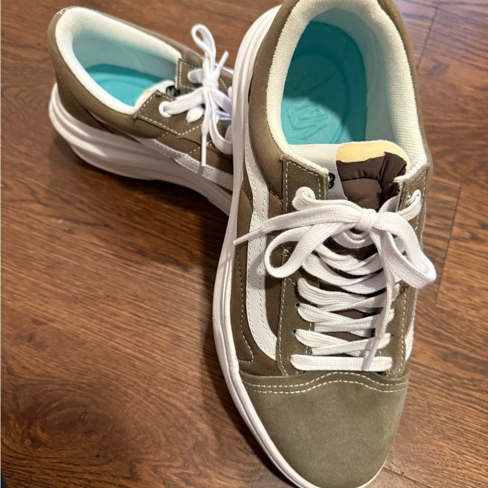 Vans Olive and White Athletic Shoes